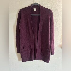 LL Bean Open Front Long Sweater Cardigan Plum Color With Pockets Women’s S